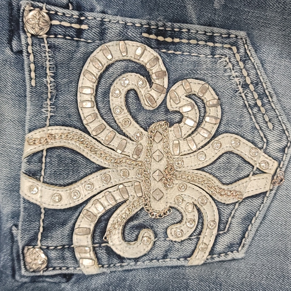 Miss Me Blue Straight Leg Jeans with Silver Embellishments - Picture 15 of 16